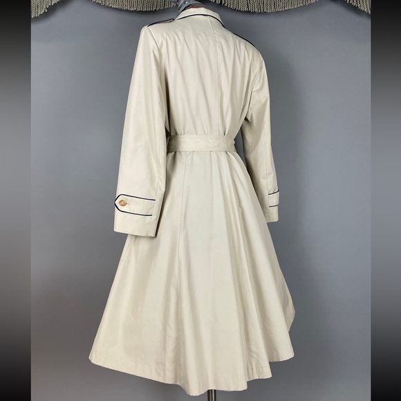 1970s princess coat vintage NAVY + BEIGE TRENCHCOAT fit flare full skirt jacket - Picture 8 of 10